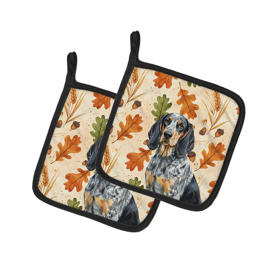 Bluetick Coonhound Heirloom Fall Pot Holder Set of 2 Heat Resistant Quilted Hot Pads 7.5 x 7.5 Inch, Insulated Kitchen Trivets for Cooking & Baking