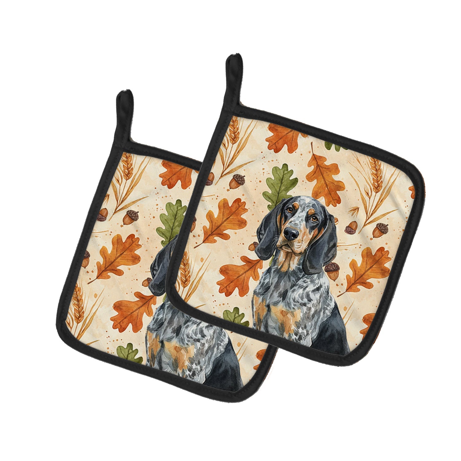 Bluetick Coonhound Heirloom Fall Pot Holder Set of 2 Heat Resistant Quilted Hot Pads 7.5 x 7.5 Inch, Insulated Kitchen Trivets for Cooking & Baking
