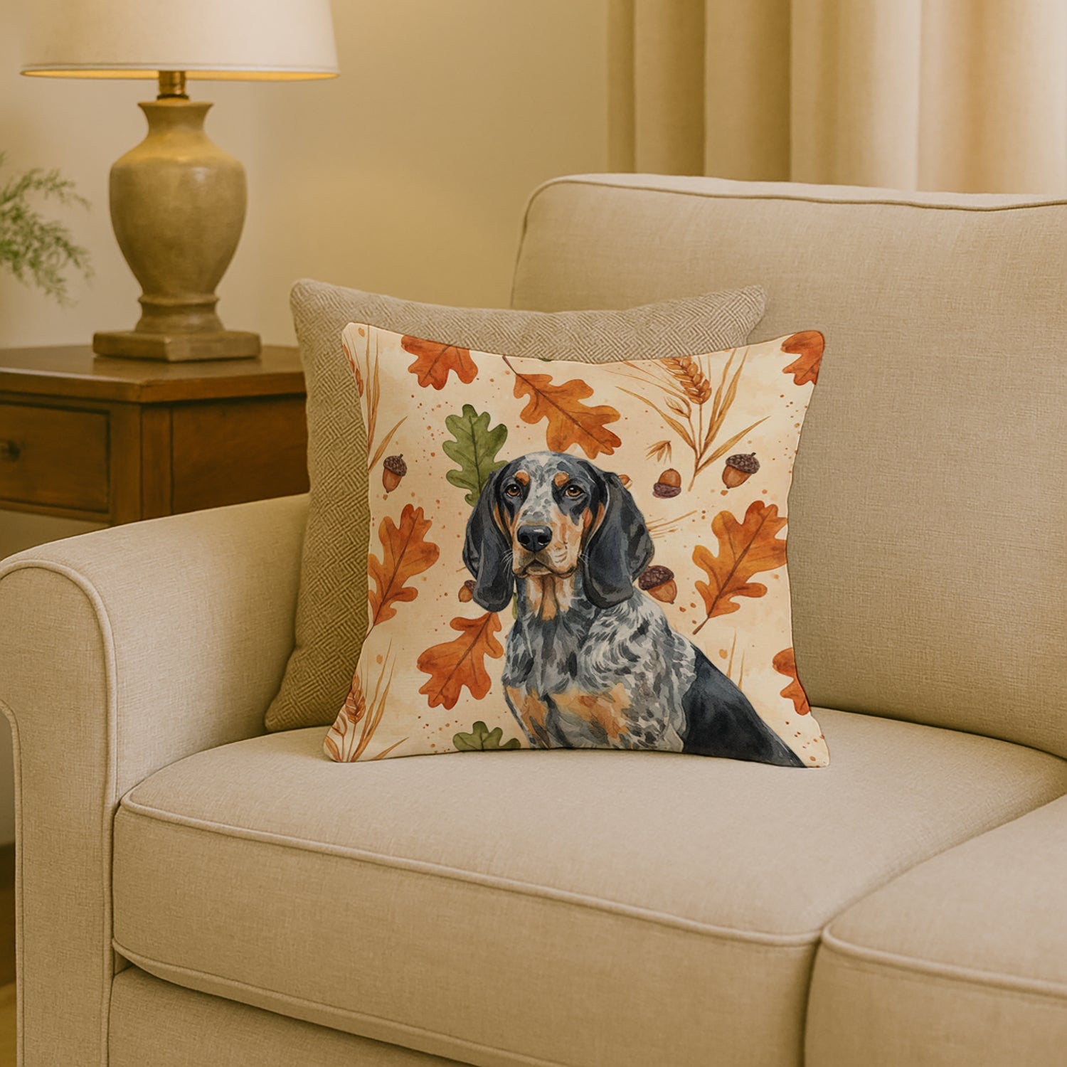 Bluetick Coonhound Heirloom Fall Decorative Throw Pillow 18x18 Indoor Outdoor Accent Cushion, Fabric Cover with Insert for Sofa, Bed, Porch & Living Room