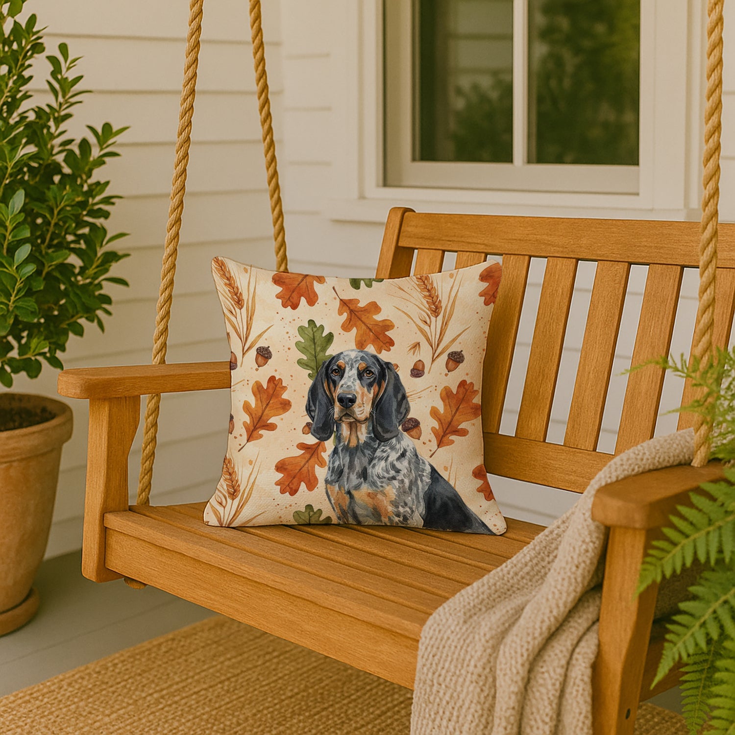 Bluetick Coonhound Heirloom Fall Decorative Throw Pillow 18x18 Indoor Outdoor Accent Cushion, Fabric Cover with Insert for Sofa, Bed, Porch & Living Room