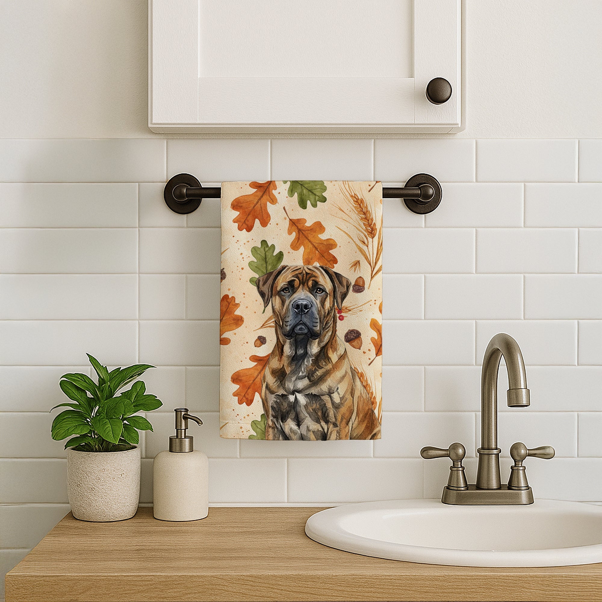 Brindle Boerboel Heirloom Fall Kitchen Towel Velour Plush Front and Cotton Loop Back Machine Washable