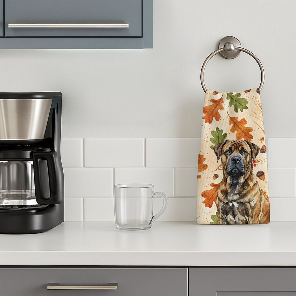 Brindle Boerboel Heirloom Fall Kitchen Towel Velour Plush Front and Cotton Loop Back Machine Washable