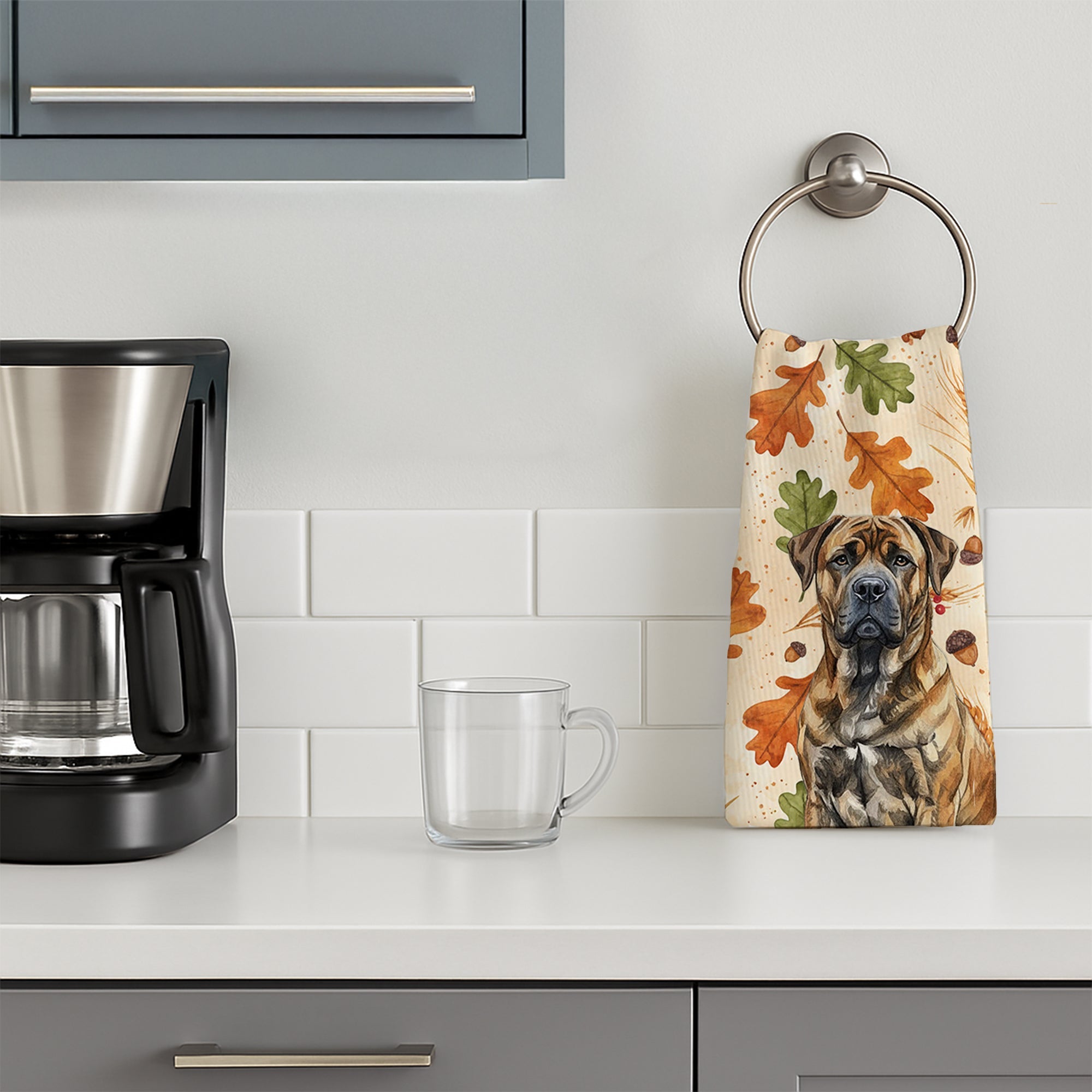Brindle Boerboel Heirloom Fall Kitchen Towel Velour Plush Front and Cotton Loop Back Machine Washable
