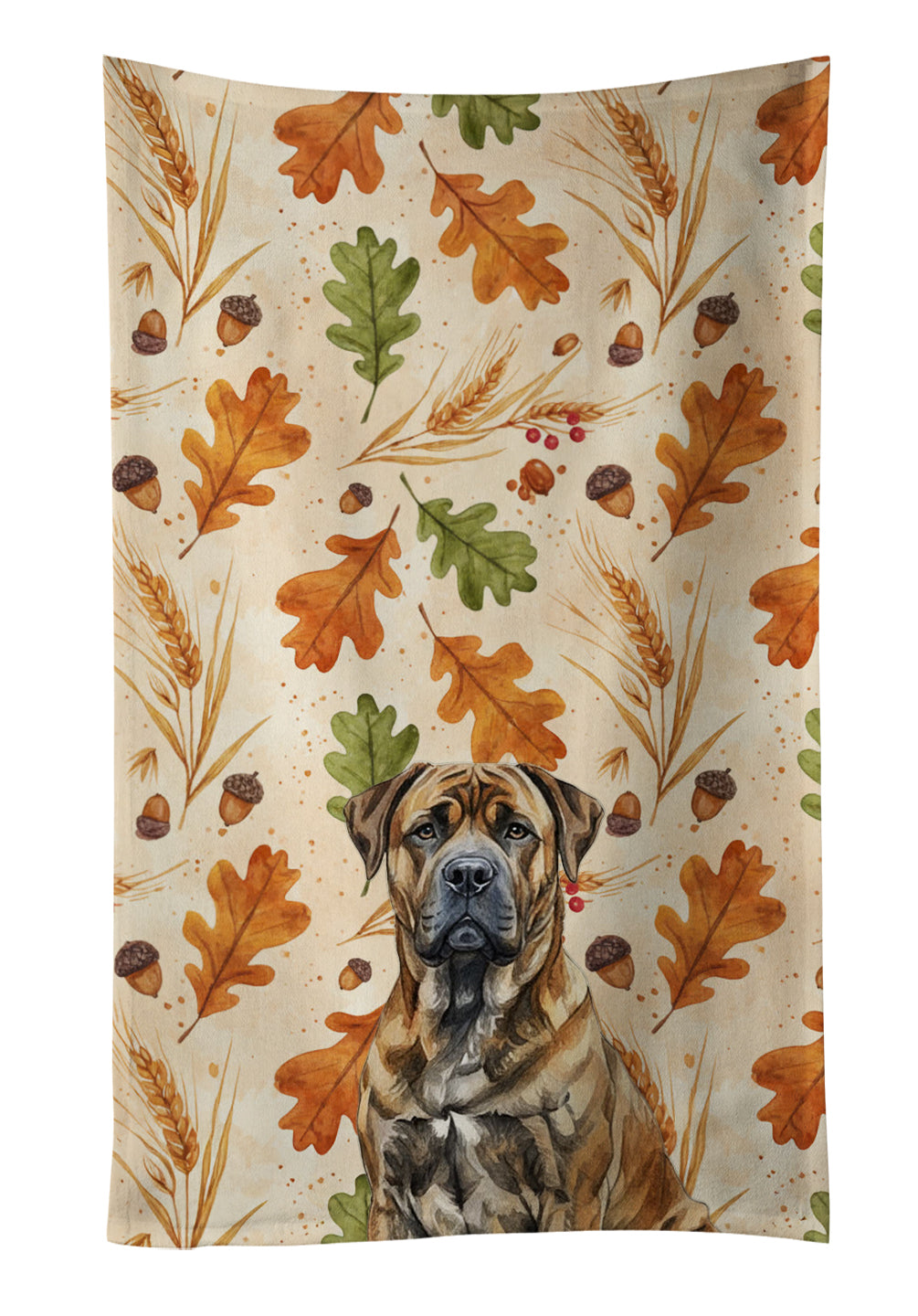 Brindle Boerboel Heirloom Fall Kitchen Towel Velour Plush Front and Cotton Loop Back Machine Washable