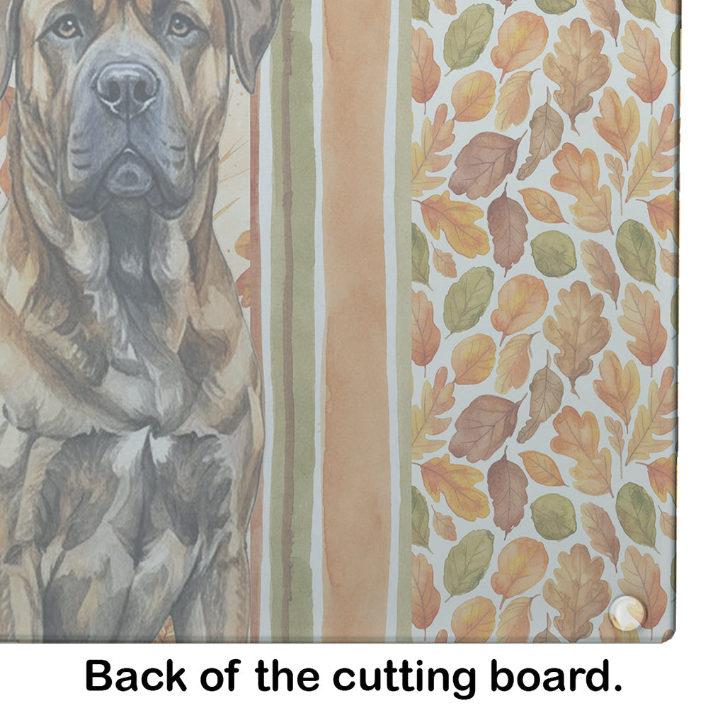 Brindle Boerboel Heirloom Fall Cutting Board Tempered Glass Kitchen Cutting Surface, Heat Resistant Chopping, Non-Slip Feet, Food Prep & Serving