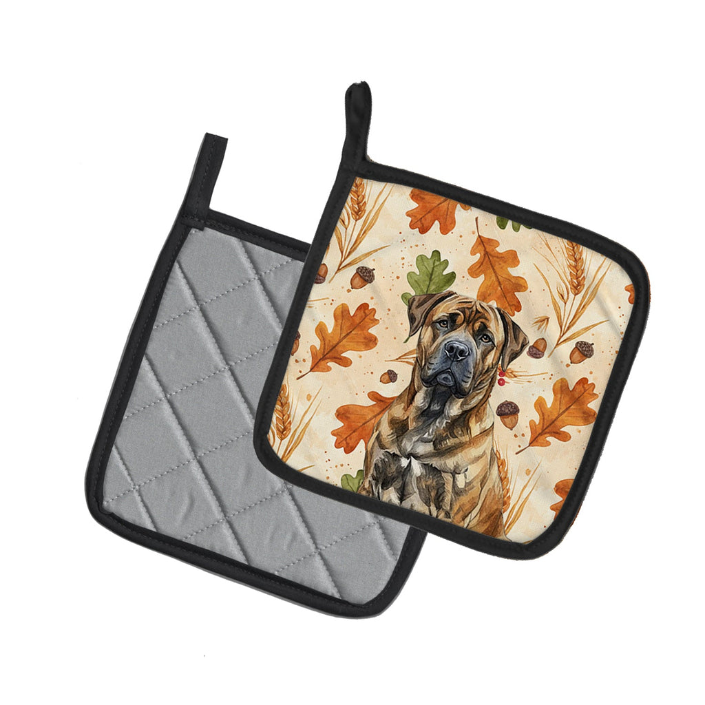 Brindle Boerboel Heirloom Fall Pot Holder Set of 2 Heat Resistant Quilted Hot Pads 7.5 x 7.5 Inch, Insulated Kitchen Trivets for Cooking & Baking