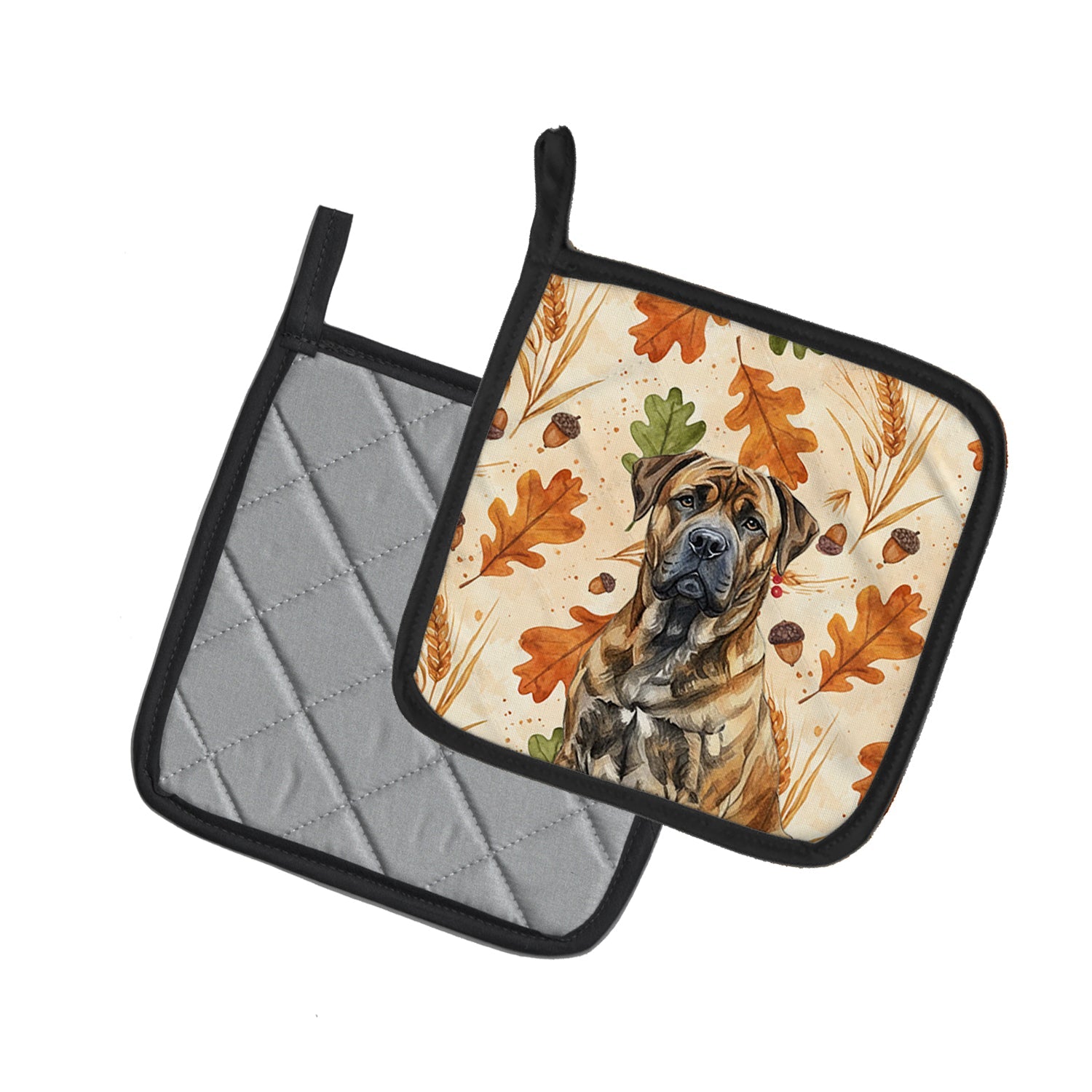 Brindle Boerboel Heirloom Fall Pot Holder Set of 2 Heat Resistant Quilted Hot Pads 7.5 x 7.5 Inch, Insulated Kitchen Trivets for Cooking & Baking