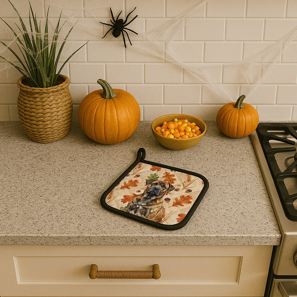Brindle Boerboel Heirloom Fall Pot Holder Set of 2 Heat Resistant Quilted Hot Pads 7.5 x 7.5 Inch, Insulated Kitchen Trivets for Cooking & Baking