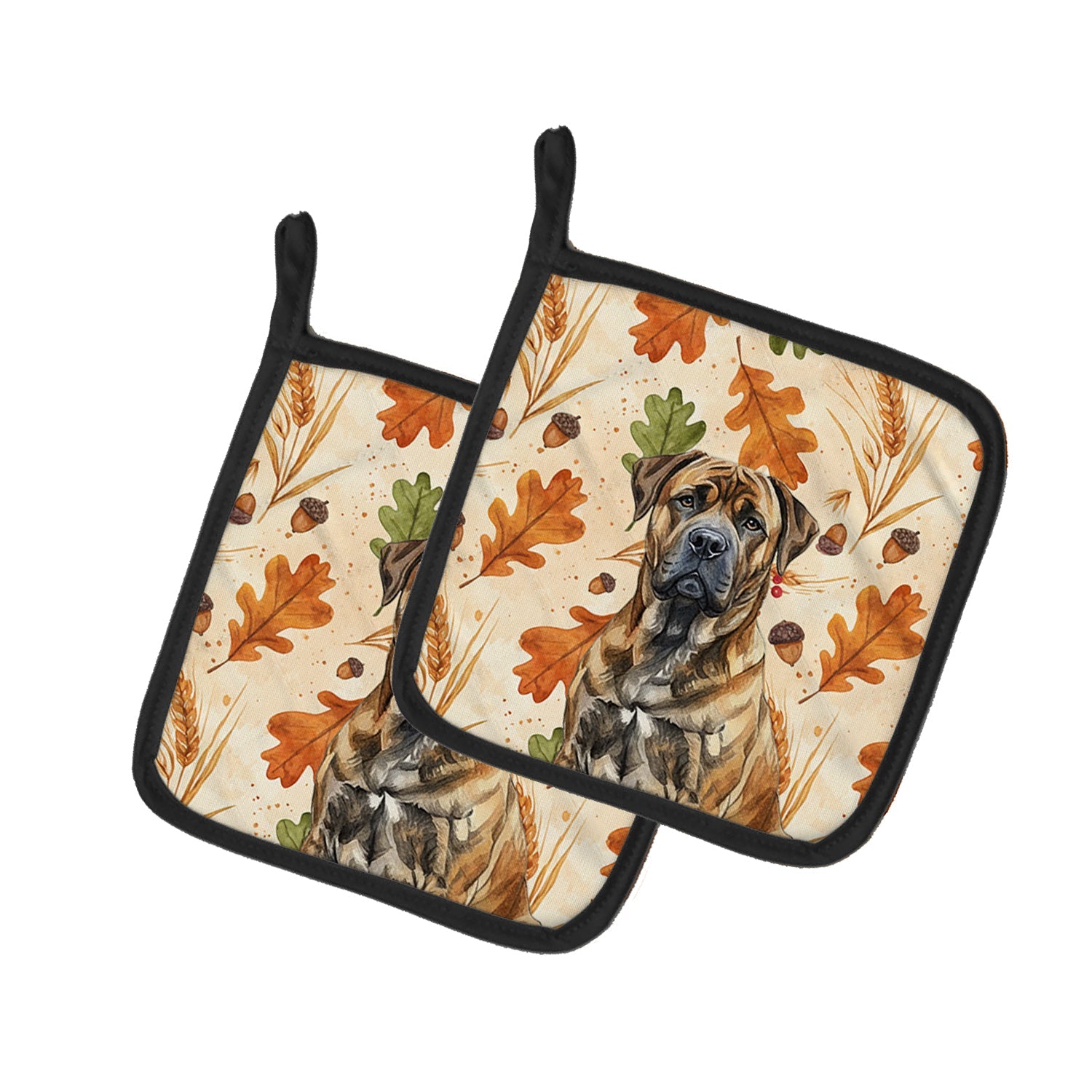 Brindle Boerboel Heirloom Fall Pot Holder Set of 2 Heat Resistant Quilted Hot Pads 7.5 x 7.5 Inch, Insulated Kitchen Trivets for Cooking & Baking