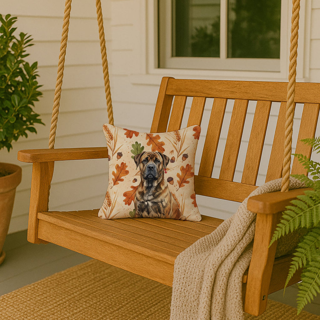 Brindle Boerboel Heirloom Fall Decorative Throw Pillow 14x14 Indoor Outdoor Accent Cushion, Fabric Cover with Insert for Sofa, Bed, Porch & Living Room