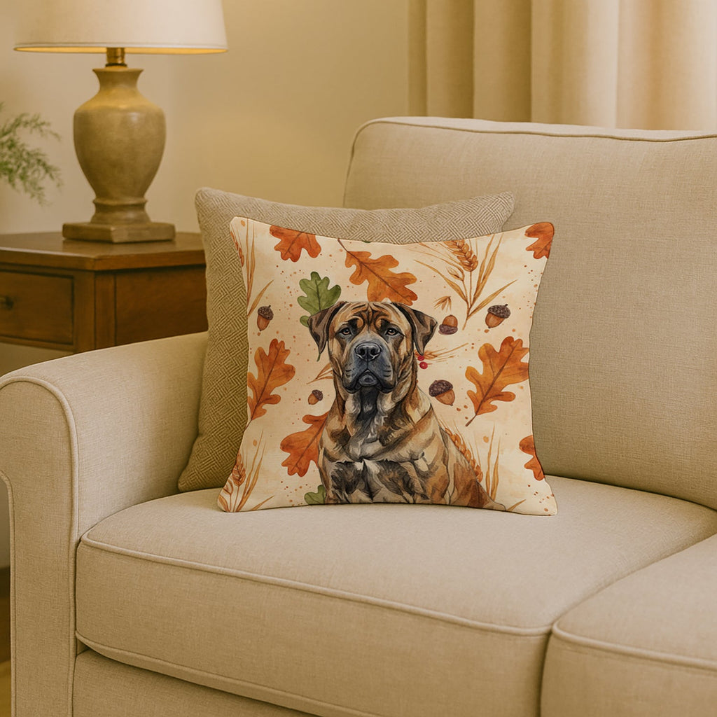 Brindle Boerboel Heirloom Fall Decorative Throw Pillow 18x18 Indoor Outdoor Accent Cushion, Fabric Cover with Insert for Sofa, Bed, Porch & Living Room