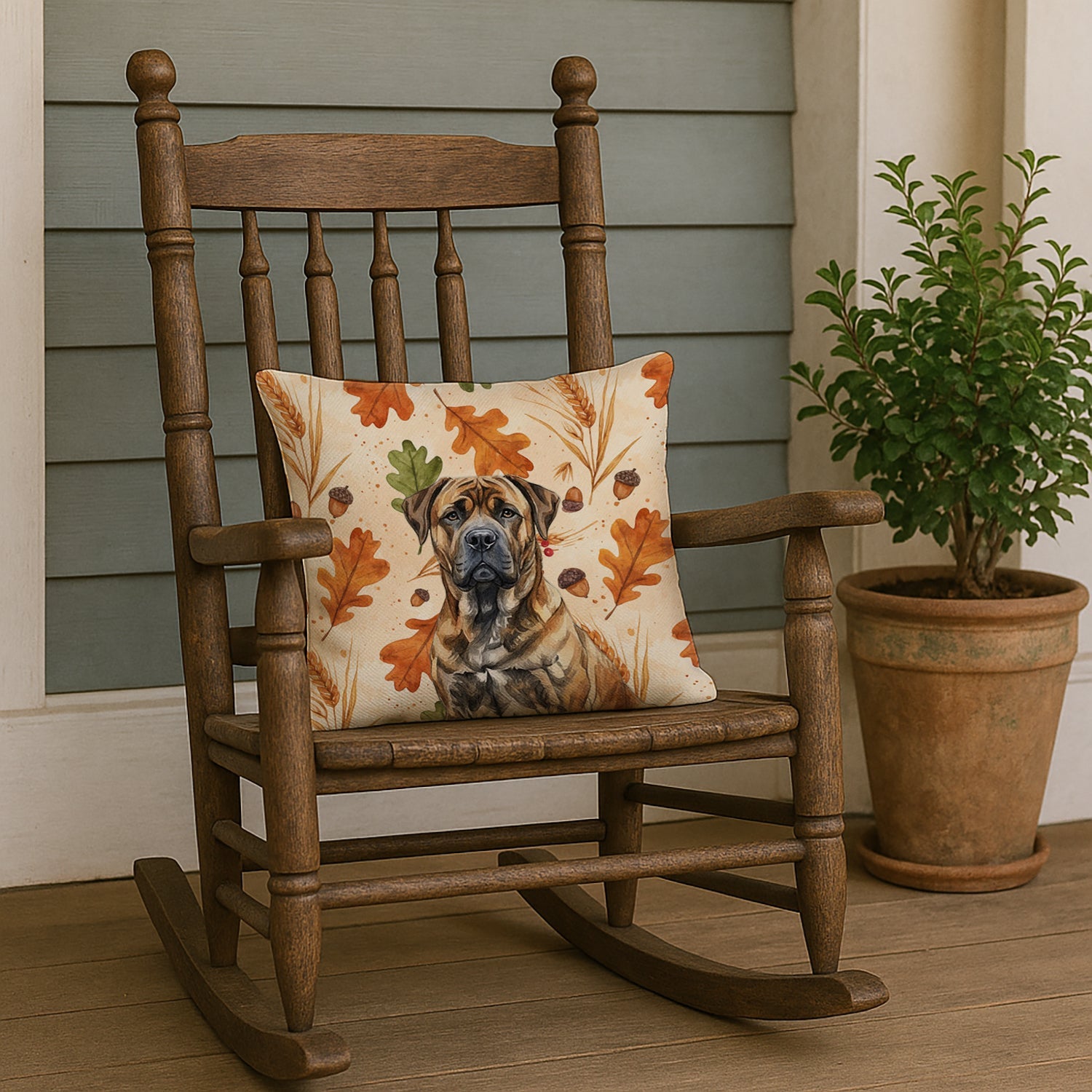 Brindle Boerboel Heirloom Fall Decorative Throw Pillow 18x18 Indoor Outdoor Accent Cushion, Fabric Cover with Insert for Sofa, Bed, Porch & Living Room