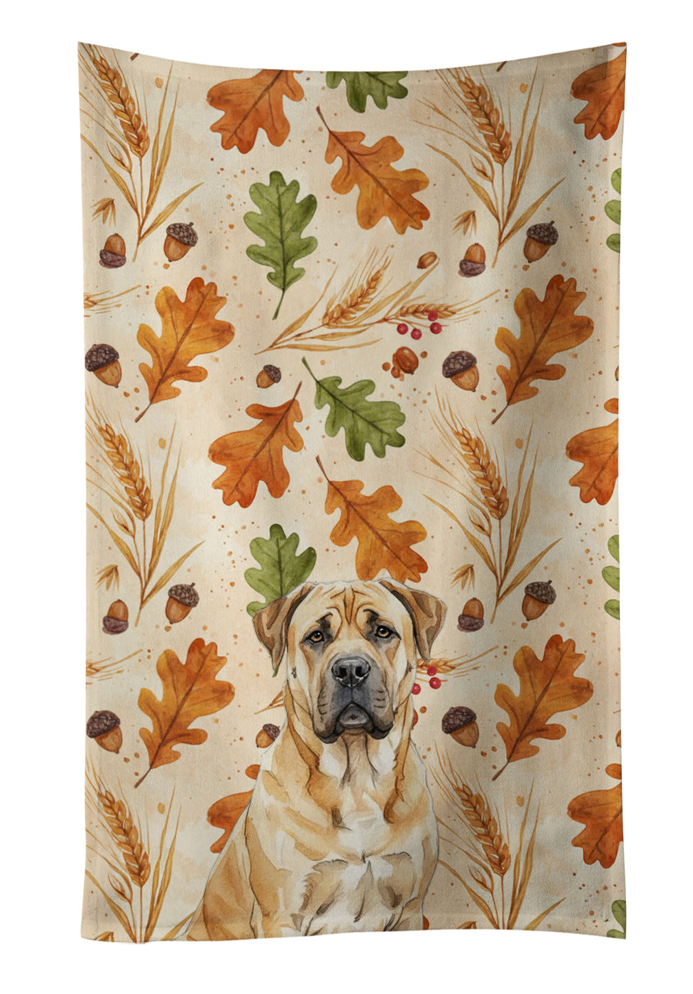 Fawn Boerboel Heirloom Fall Kitchen Towel Velour Plush Front and Cotton Loop Back Machine Washable