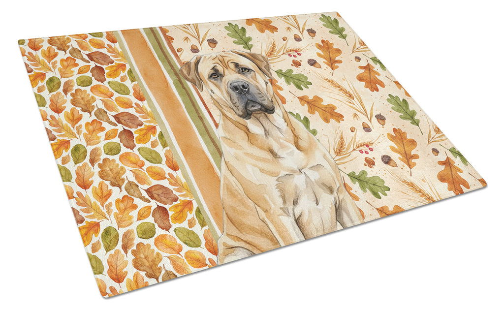 Fawn Boerboel Heirloom Fall Cutting Board Tempered Glass Kitchen Cutting Surface, Heat Resistant Chopping, Non-Slip Feet, Food Prep & Serving