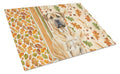Fawn Boerboel Heirloom Fall Cutting Board Tempered Glass Kitchen Cutting Surface, Heat Resistant Chopping, Non-Slip Feet, Food Prep & Serving
