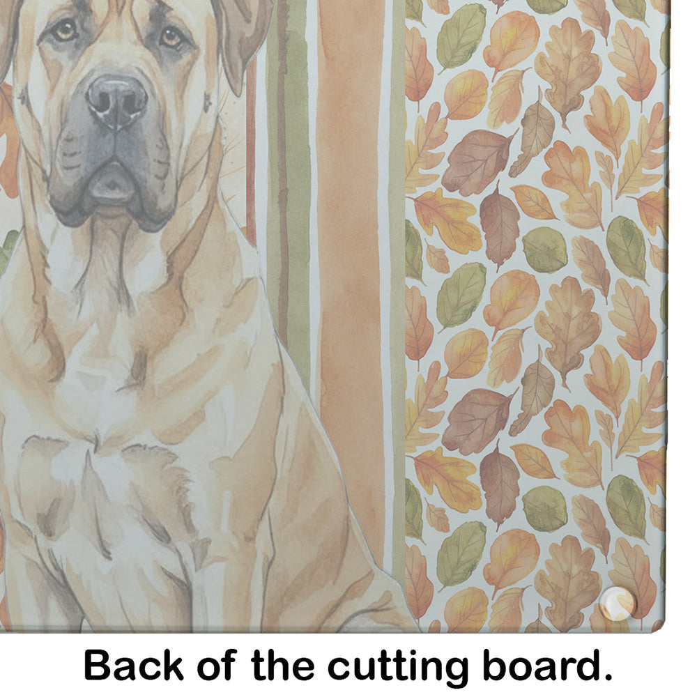 Fawn Boerboel Heirloom Fall Cutting Board Tempered Glass Kitchen Cutting Surface, Heat Resistant Chopping, Non-Slip Feet, Food Prep & Serving