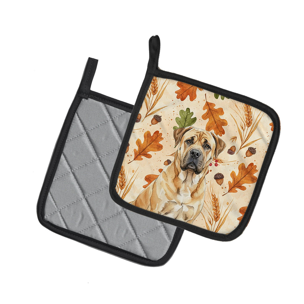 Fawn Boerboel Heirloom Fall Pot Holder Set of 2 Heat Resistant Quilted Hot Pads 7.5 x 7.5 Inch, Insulated Kitchen Trivets for Cooking & Baking