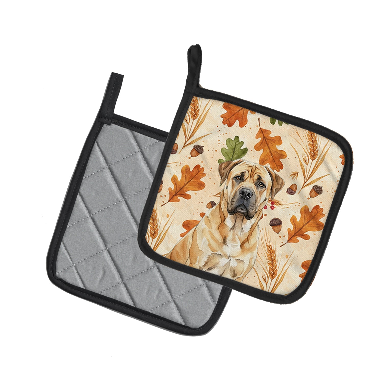 Fawn Boerboel Heirloom Fall Pot Holder Set of 2 Heat Resistant Quilted Hot Pads 7.5 x 7.5 Inch, Insulated Kitchen Trivets for Cooking & Baking