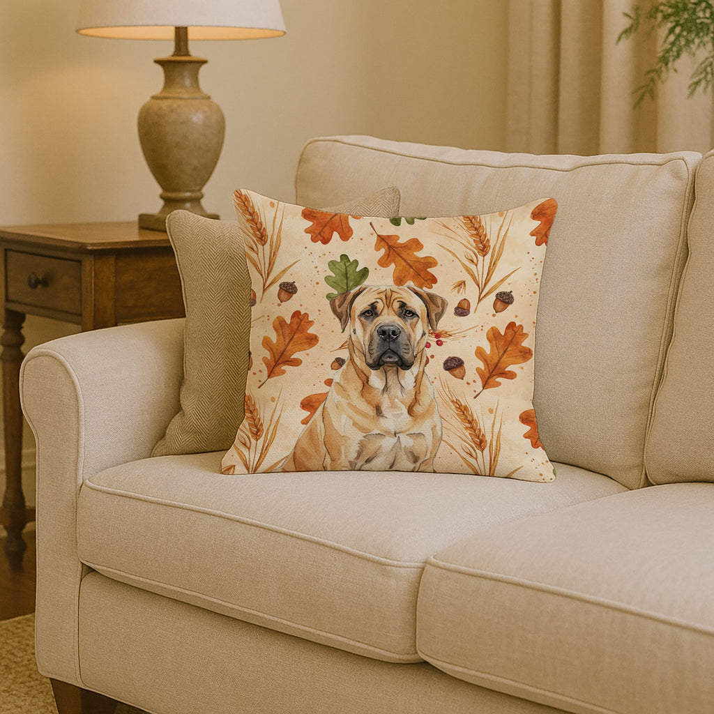 Fawn Boerboel Heirloom Fall Decorative Throw Pillow 14x14 Indoor Outdoor Accent Cushion, Fabric Cover with Insert for Sofa, Bed, Porch & Living Room