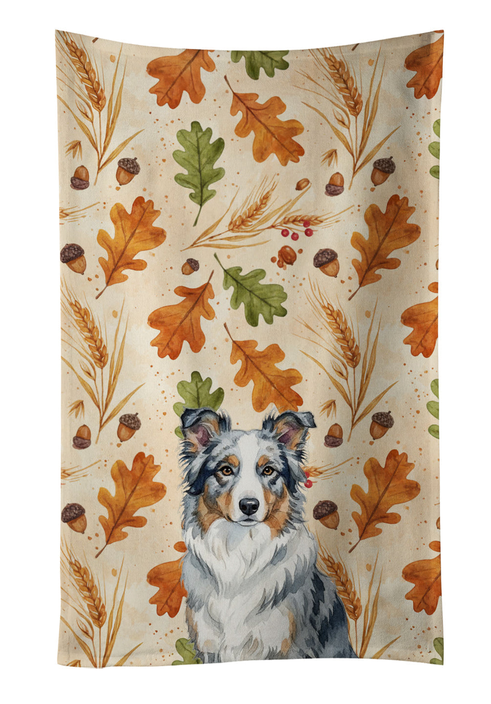 Border Collie Heirloom Fall Kitchen Towel Velour Plush Front and Cotton Loop Back Machine Washable