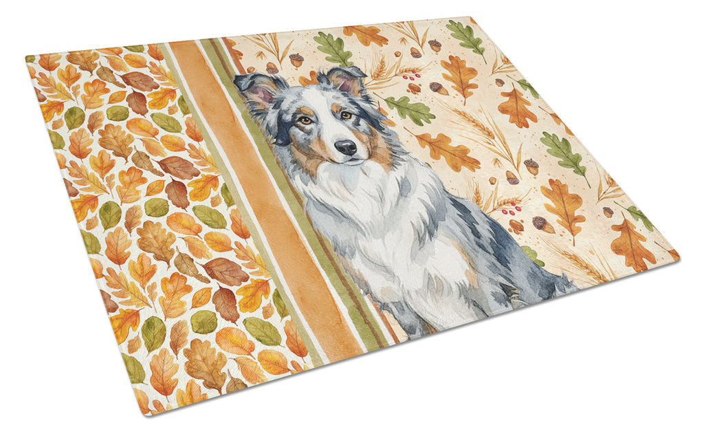Border Collie Heirloom Fall Cutting Board Tempered Glass Kitchen Cutting Surface, Heat Resistant Chopping, Non-Slip Feet, Food Prep & Serving