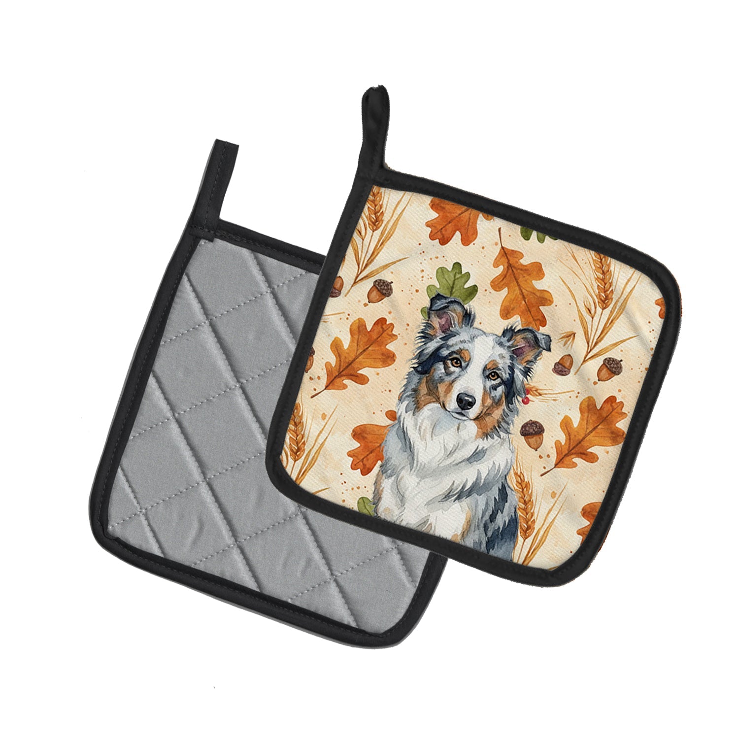 Border Collie Heirloom Fall Pot Holder Set of 2 Heat Resistant Quilted Hot Pads 7.5 x 7.5 Inch, Insulated Kitchen Trivets for Cooking & Baking