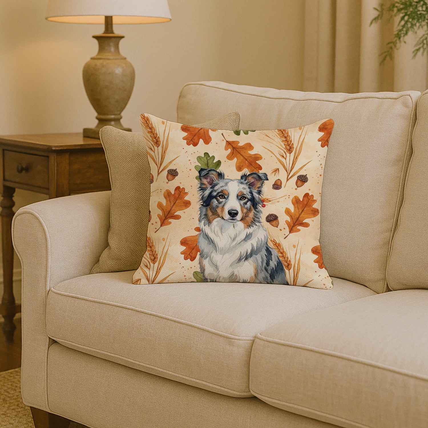 Border Collie Heirloom Fall Decorative Throw Pillow 14x14 Indoor Outdoor Accent Cushion, Fabric Cover with Insert for Sofa, Bed, Porch & Living Room