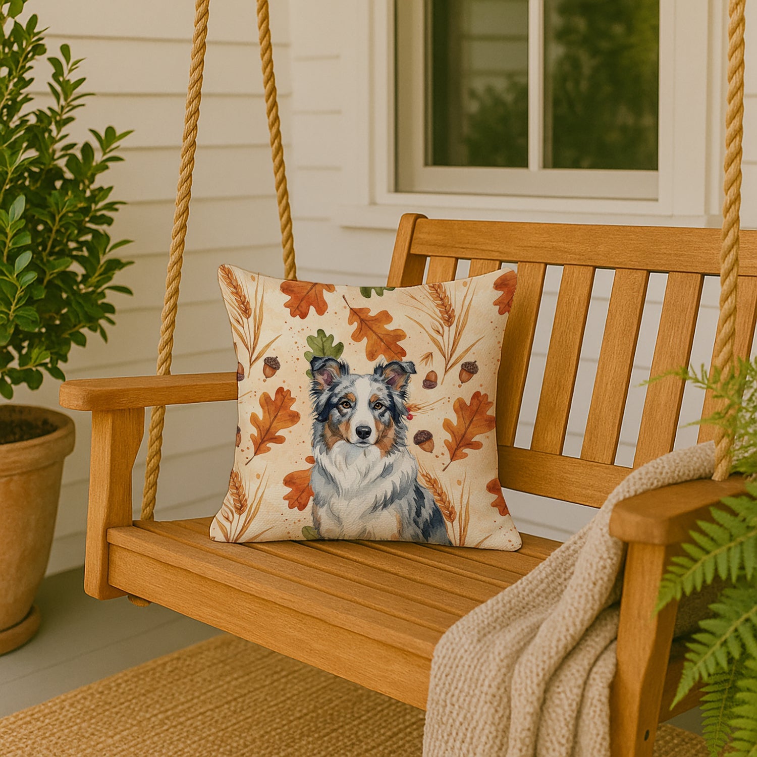 Border Collie Heirloom Fall Decorative Throw Pillow 18x18 Indoor Outdoor Accent Cushion, Fabric Cover with Insert for Sofa, Bed, Porch & Living Room