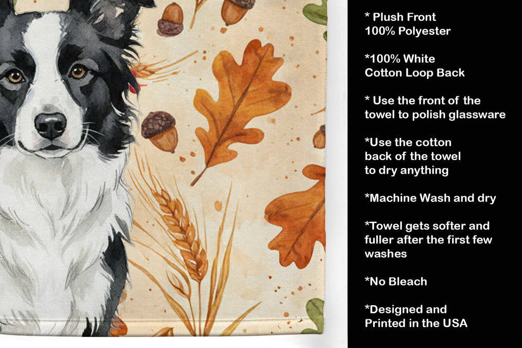 Blue Merle Border Collie Heirloom Fall Kitchen Towel Velour Plush Front and Cotton Loop Back Machine Washable