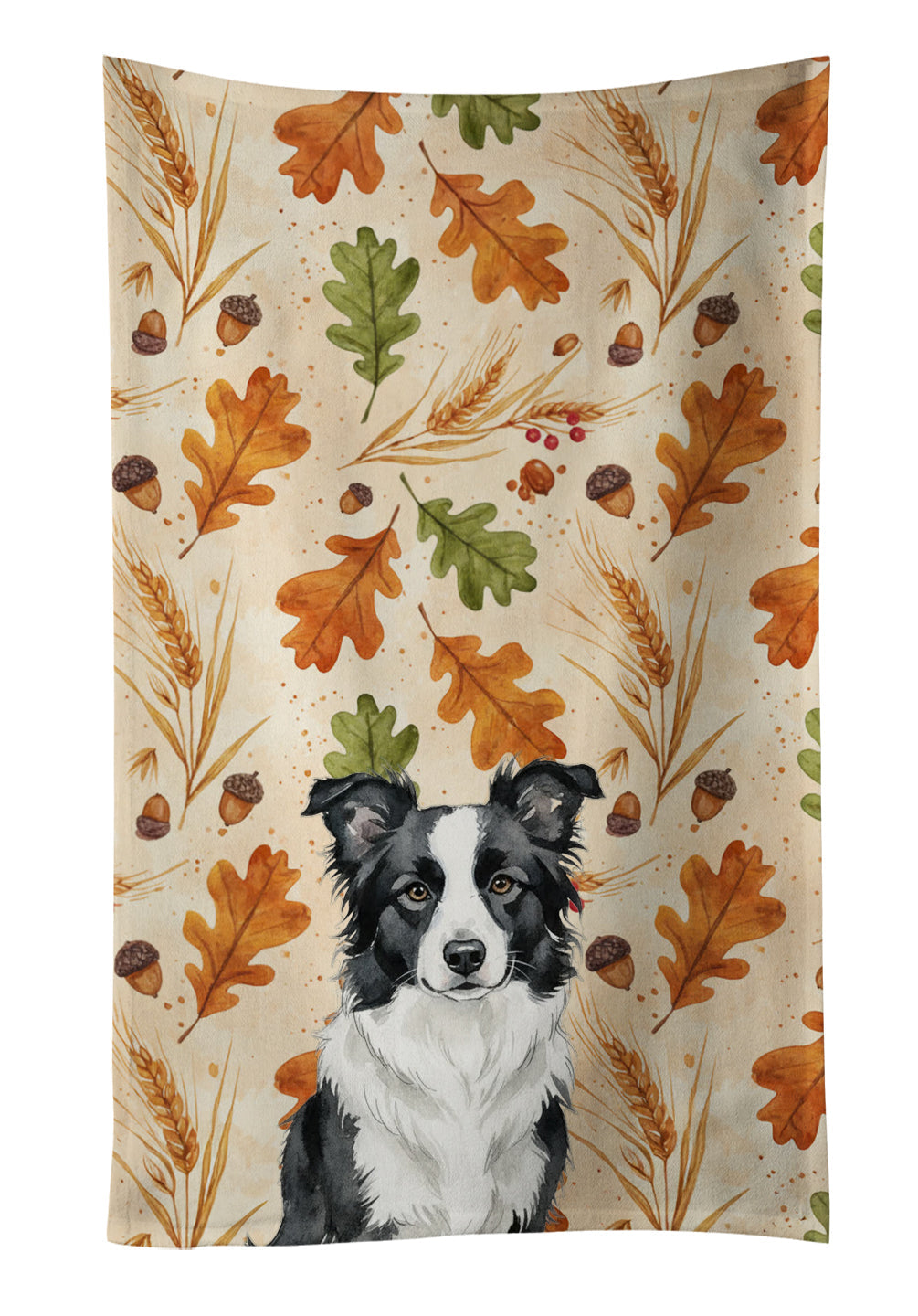 Blue Merle Border Collie Heirloom Fall Kitchen Towel Velour Plush Front and Cotton Loop Back Machine Washable