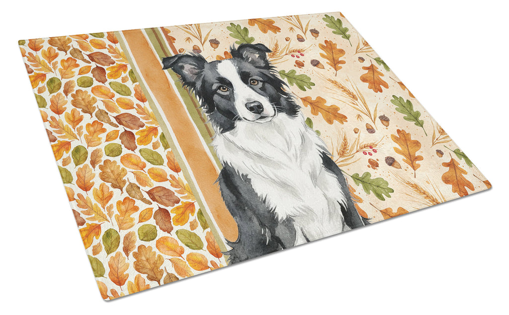 Blue Merle Border Collie Heirloom Fall Cutting Board Tempered Glass Kitchen Cutting Surface, Heat Resistant Chopping, Non-Slip Feet, Food Prep & Serving