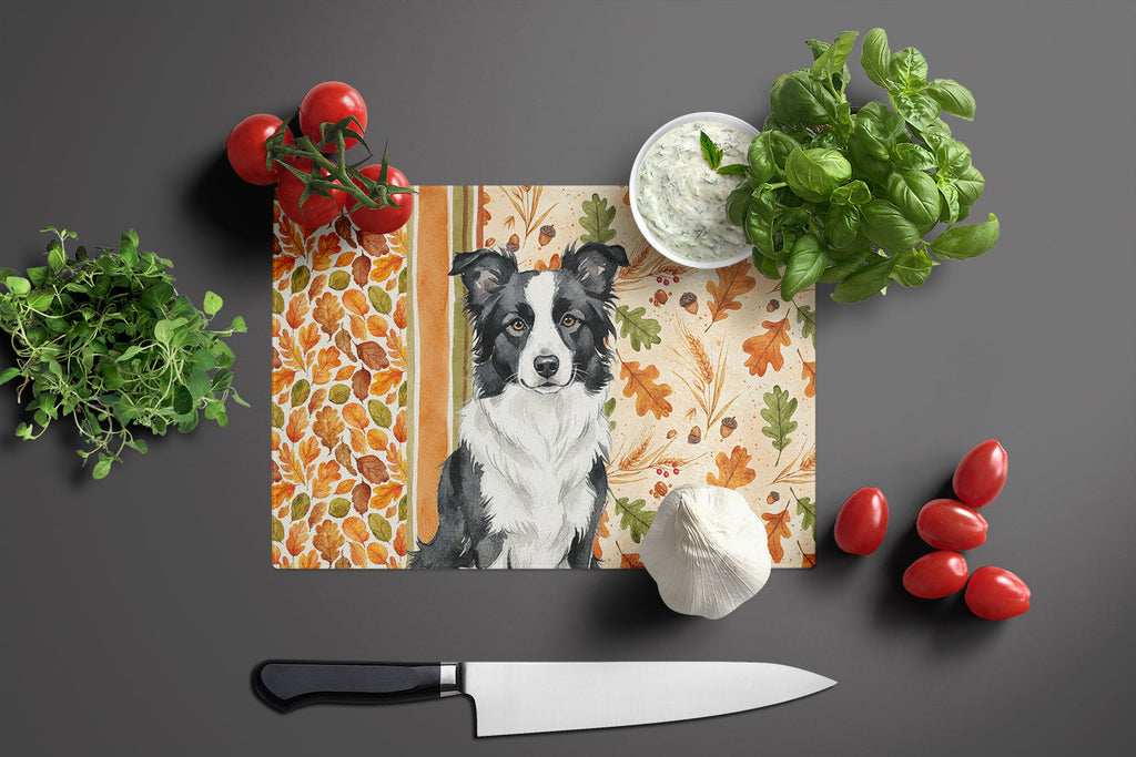 Blue Merle Border Collie Heirloom Fall Cutting Board Tempered Glass Kitchen Cutting Surface, Heat Resistant Chopping, Non-Slip Feet, Food Prep & Serving