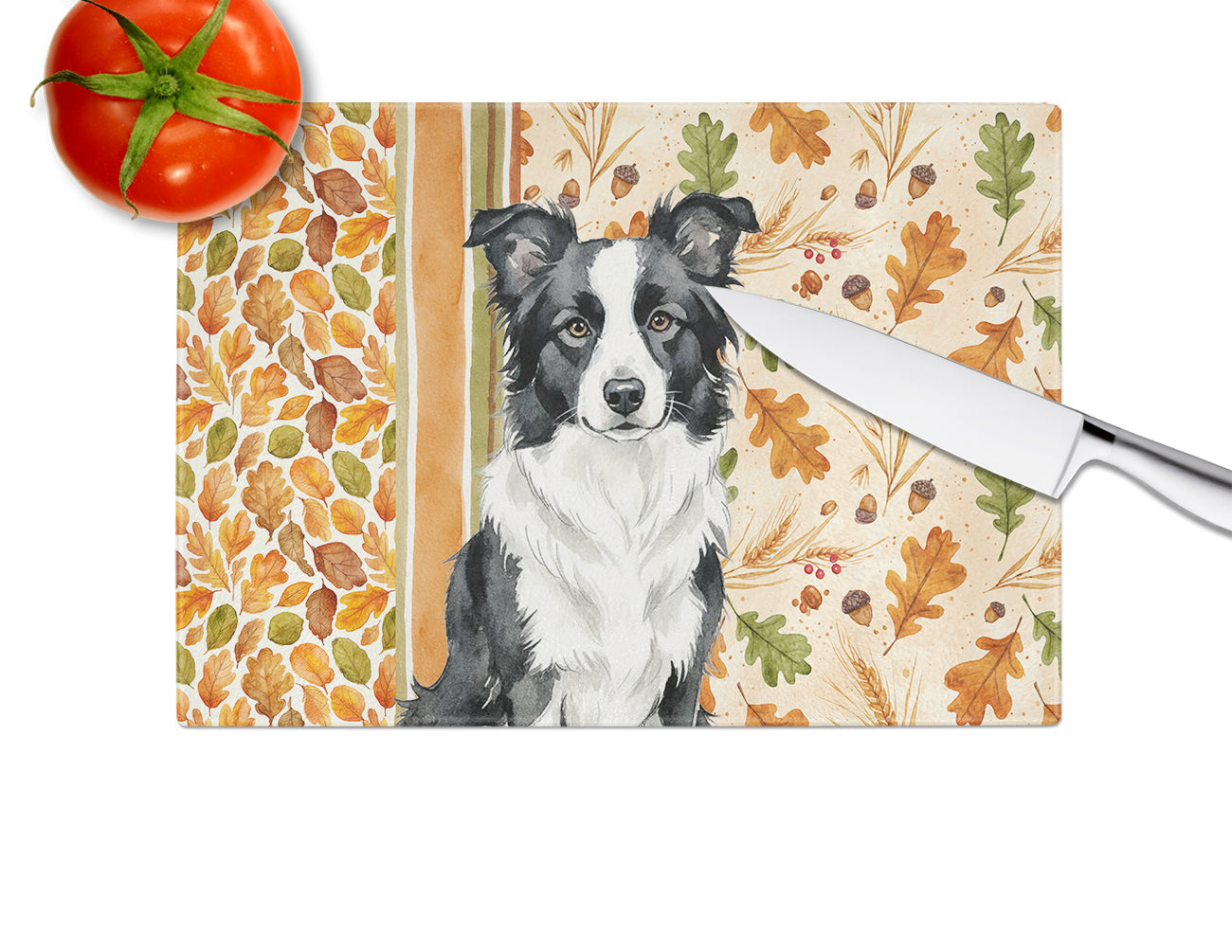 Blue Merle Border Collie Heirloom Fall Cutting Board Tempered Glass Kitchen Cutting Surface, Heat Resistant Chopping, Non-Slip Feet, Food Prep & Serving