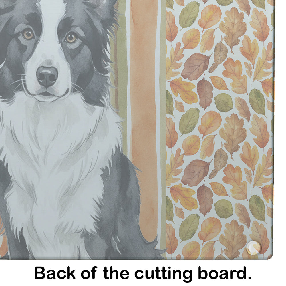Blue Merle Border Collie Heirloom Fall Cutting Board Tempered Glass Kitchen Cutting Surface, Heat Resistant Chopping, Non-Slip Feet, Food Prep & Serving