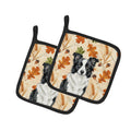 Blue Merle Border Collie Heirloom Fall Pot Holder Set of 2 Heat Resistant Quilted Hot Pads 7.5 x 7.5 Inch, Insulated Kitchen Trivets for Cooking & Baking
