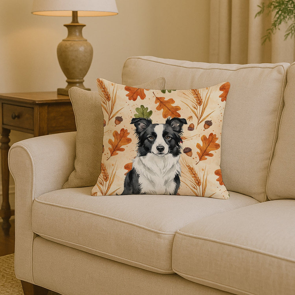 Blue Merle Border Collie Heirloom Fall Decorative Throw Pillow 14x14 Indoor Outdoor Accent Cushion, Fabric Cover with Insert for Sofa, Bed, Porch & Living Room