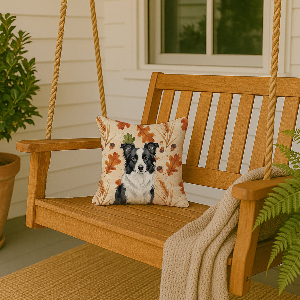 Blue Merle Border Collie Heirloom Fall Decorative Throw Pillow 14x14 Indoor Outdoor Accent Cushion, Fabric Cover with Insert for Sofa, Bed, Porch & Living Room