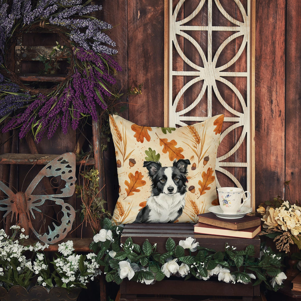 Blue Merle Border Collie Heirloom Fall Decorative Throw Pillow 14x14 Indoor Outdoor Accent Cushion, Fabric Cover with Insert for Sofa, Bed, Porch & Living Room
