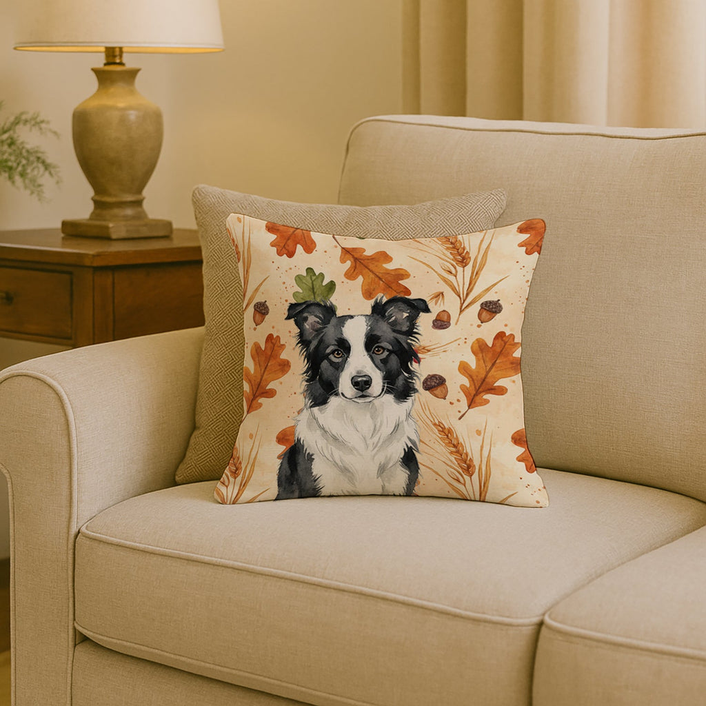 Blue Merle Border Collie Heirloom Fall Decorative Throw Pillow 18x18 Indoor Outdoor Accent Cushion, Fabric Cover with Insert for Sofa, Bed, Porch & Living Room