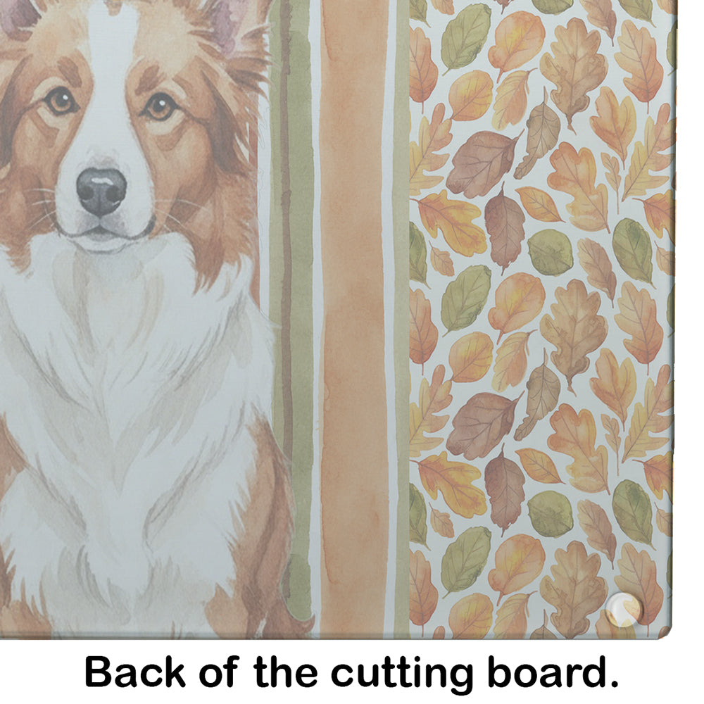 Red and White Border Collie Heirloom Fall Cutting Board Tempered Glass Kitchen Cutting Surface, Heat Resistant Chopping, Non-Slip Feet, Food Prep & Serving
