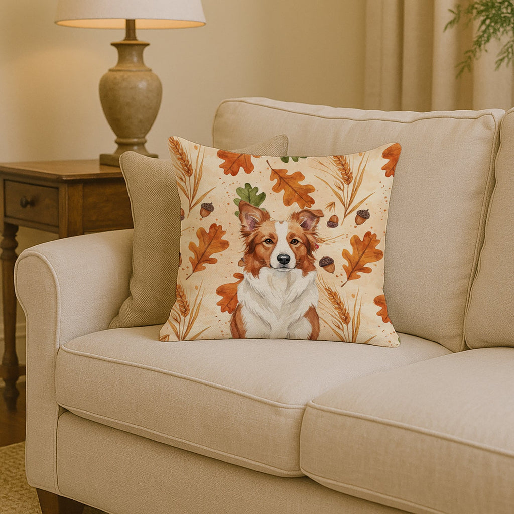 Red and White Border Collie Heirloom Fall Decorative Throw Pillow 14x14 Indoor Outdoor Accent Cushion, Fabric Cover with Insert for Sofa, Bed, Porch & Living Room