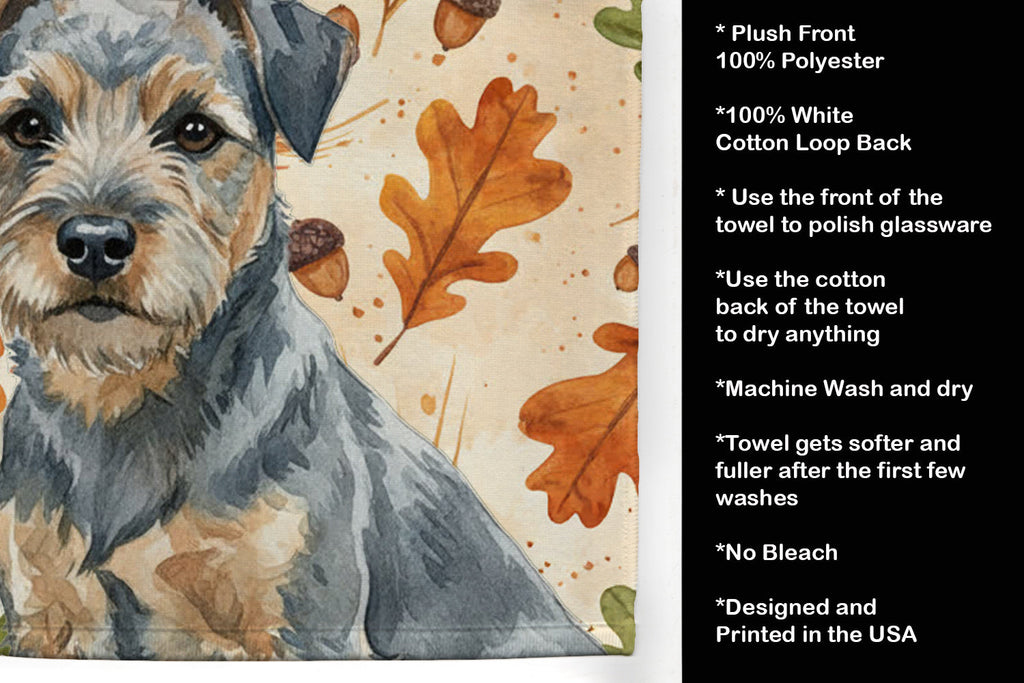 Blue and Tan Border Terrier Heirloom Fall Kitchen Towel Velour Plush Front and Cotton Loop Back Machine Washable