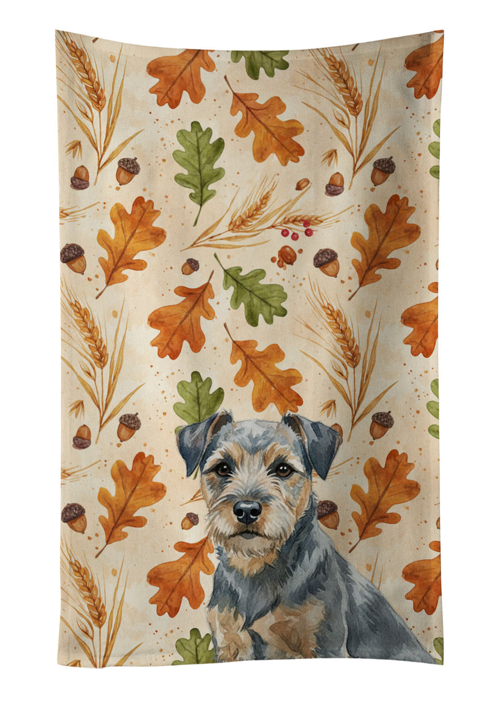 Blue and Tan Border Terrier Heirloom Fall Kitchen Towel Velour Plush Front and Cotton Loop Back Machine Washable