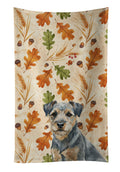 Blue and Tan Border Terrier Heirloom Fall Kitchen Towel Velour Plush Front and Cotton Loop Back Machine Washable