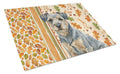 Blue and Tan Border Terrier Heirloom Fall Cutting Board Tempered Glass Kitchen Cutting Surface, Heat Resistant Chopping, Non-Slip Feet, Food Prep & Serving