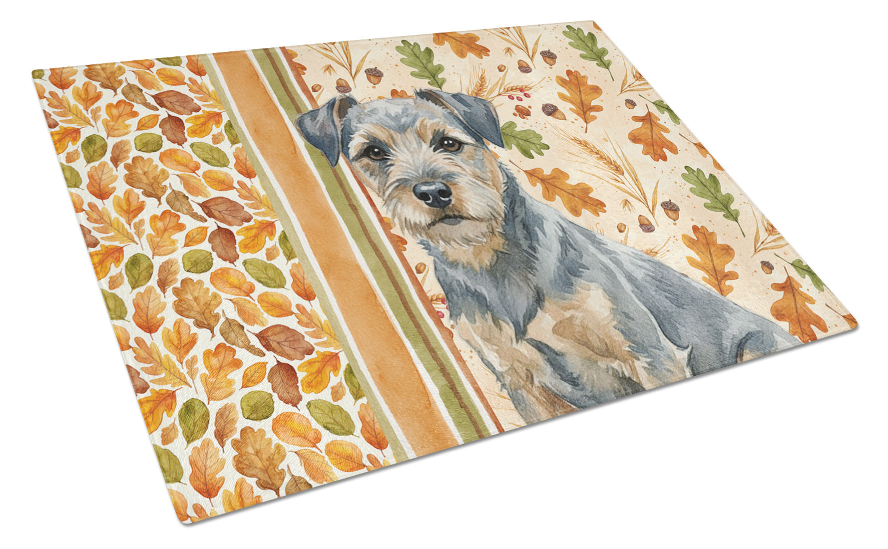 Blue and Tan Border Terrier Heirloom Fall Cutting Board Tempered Glass Kitchen Cutting Surface, Heat Resistant Chopping, Non-Slip Feet, Food Prep & Serving