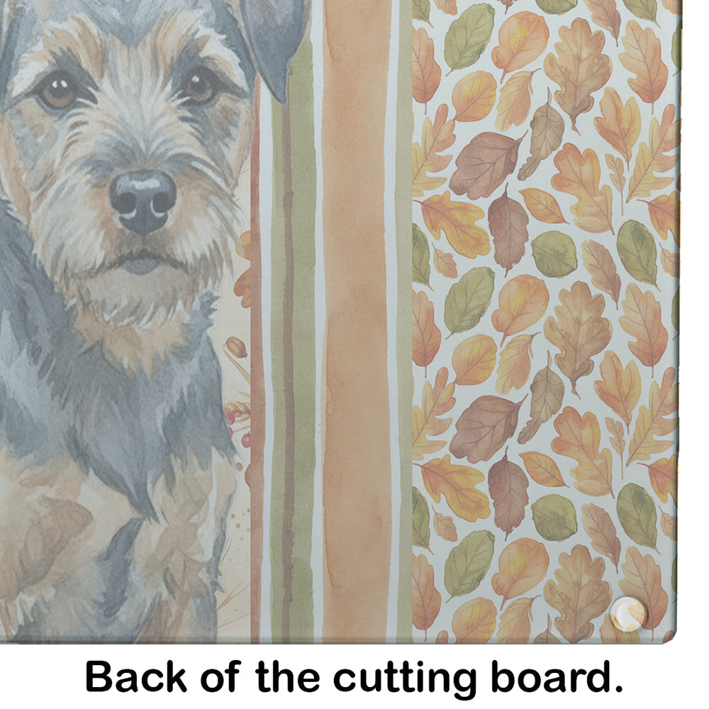 Blue and Tan Border Terrier Heirloom Fall Cutting Board Tempered Glass Kitchen Cutting Surface, Heat Resistant Chopping, Non-Slip Feet, Food Prep & Serving