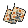 Blue and Tan Border Terrier Heirloom Fall Pot Holder Set of 2 Heat Resistant Quilted Hot Pads 7.5 x 7.5 Inch, Insulated Kitchen Trivets for Cooking & Baking
