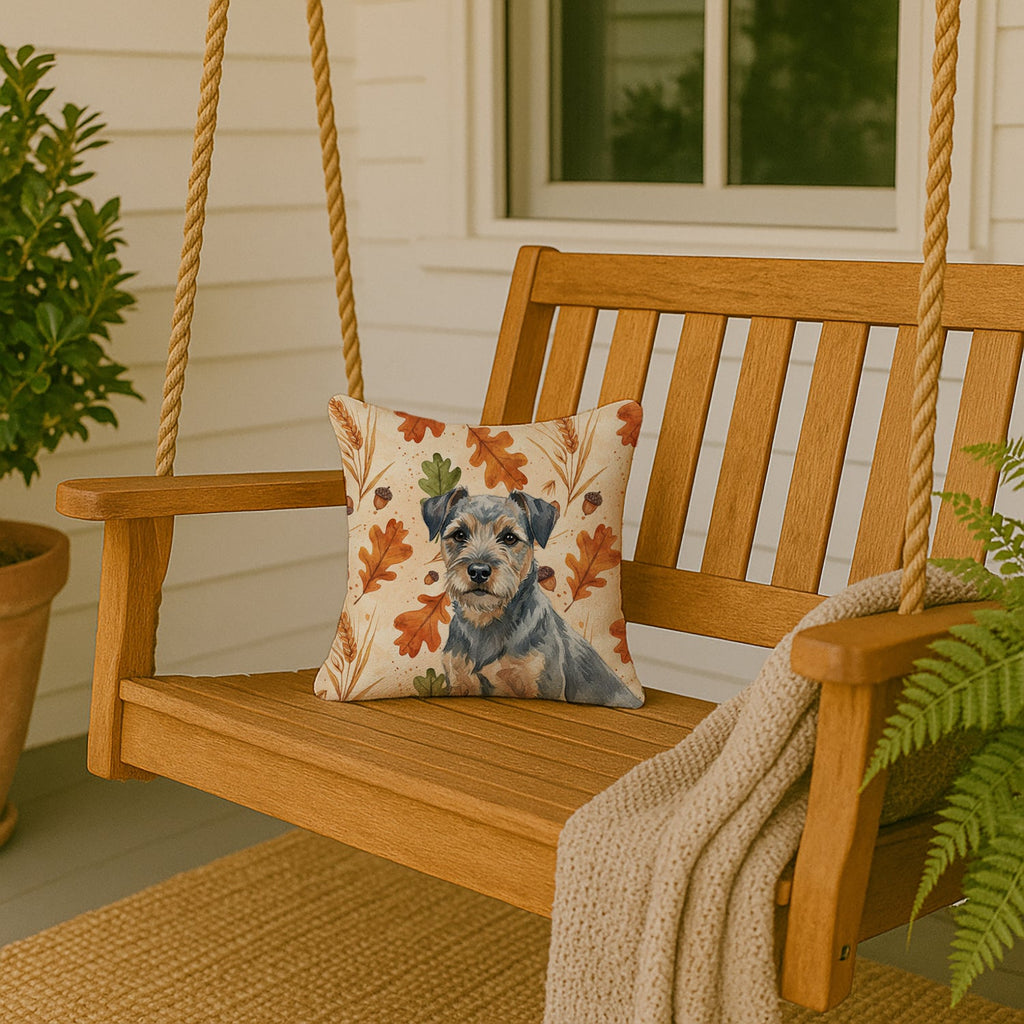 Blue and Tan Border Terrier Heirloom Fall Decorative Throw Pillow 14x14 Indoor Outdoor Accent Cushion, Fabric Cover with Insert for Sofa, Bed, Porch & Living Room