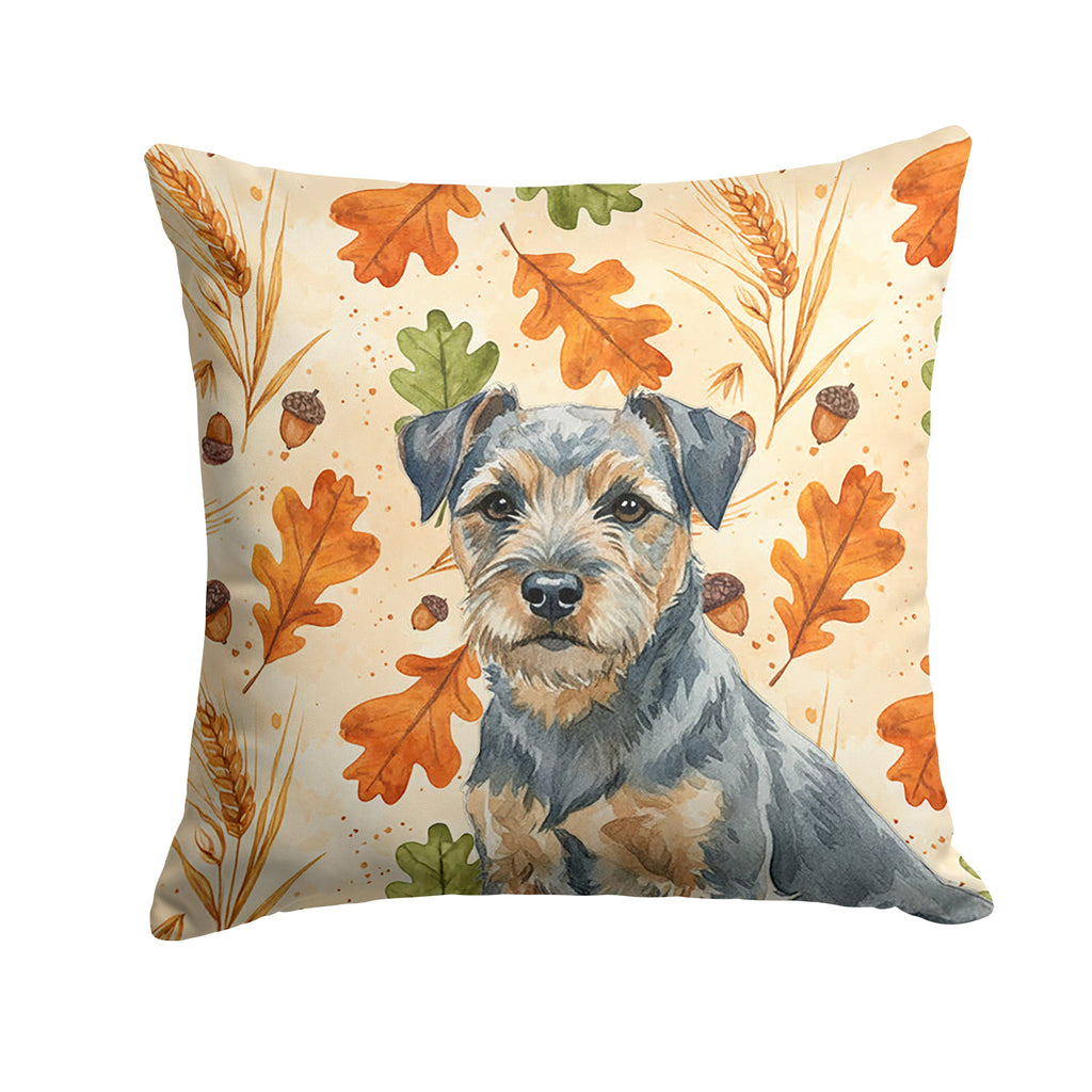Blue and Tan Border Terrier Heirloom Fall Decorative Throw Pillow 18x18 Indoor Outdoor Accent Cushion, Fabric Cover with Insert for Sofa, Bed, Porch & Living Room